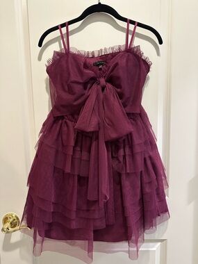 City Studio Plum Layered Tulle Dress with Front Bow